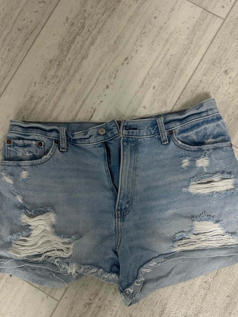 Abercrombie & Fitch Light Blue Distressed Denim Shorts